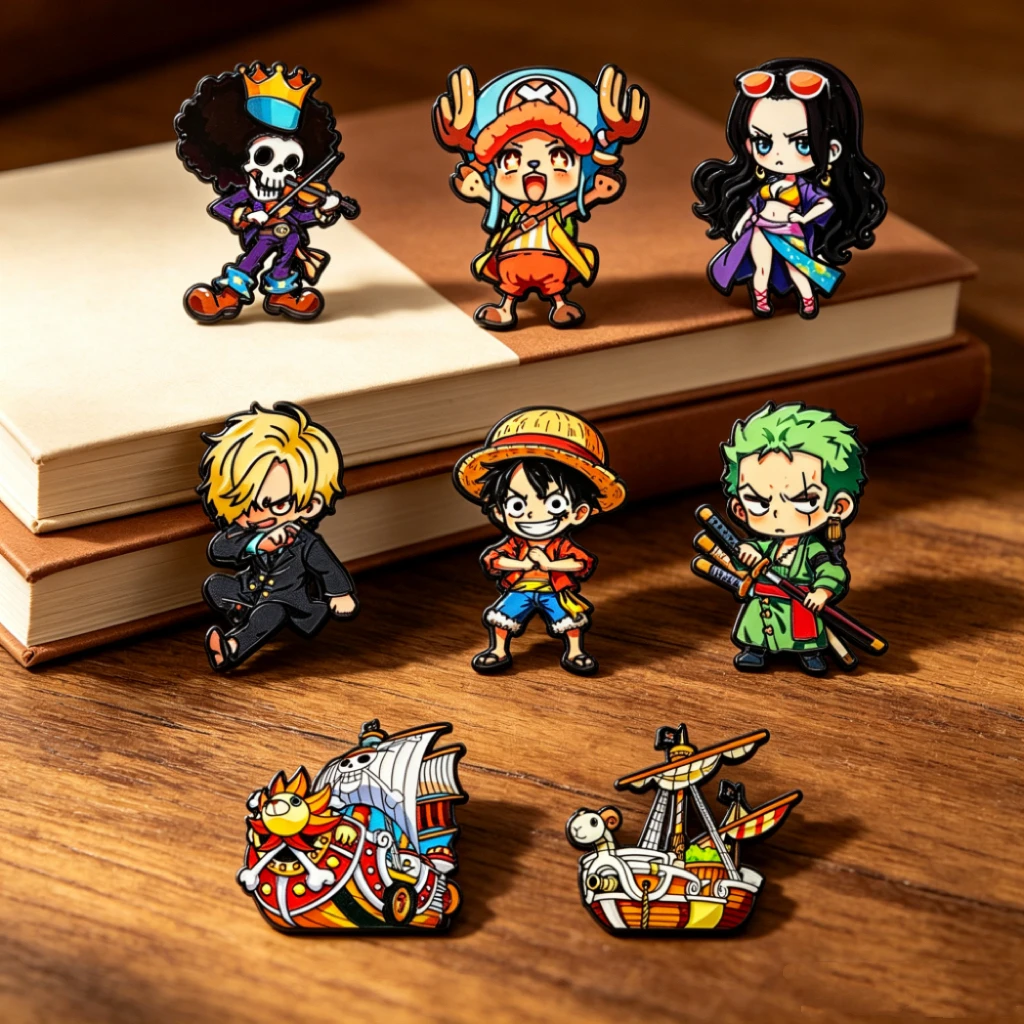 9PCS/set Anime Peripherals Straw Hat Pirates Ship Brooch LuFei Cosplay Bag Pin Accessories Jewelry For Fans Toys Gift view 2