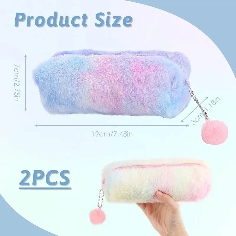 حقيبة أقلام رصاص من القطيفة المنفوشة، تصميمات متدرجة قوس قزح للفتيات، من عمر 3 إلى 12 عامًا - هدايا مثالية لأعياد الميلاد والتخرج وعيد الميلاد قطعتين