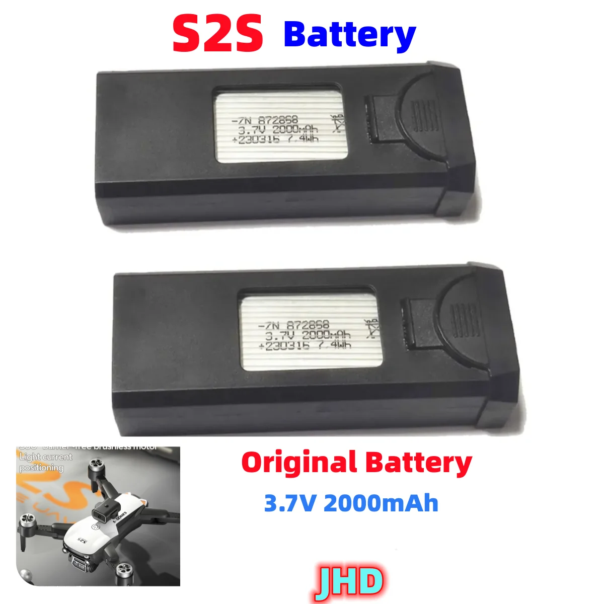 JHD baterai LSRC S2S asli, baterai untuk S2S 2000mAh S2S baterai Drone Mini S2S baterai asli Qudcopter RC