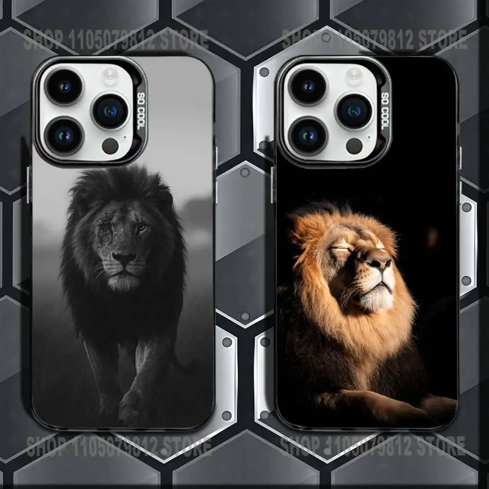 

Lion Pattern Phone Case For iPhone 16,15,14,13,12,11,Mini,Pro,E,MAX Black Candy Matte Shockproof Cover