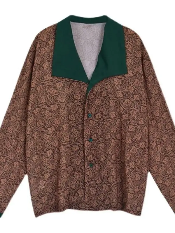 ريترو هونج كونج Sle المرأة خمر irt الأزهار طباعة طويلة Sve بدوره إلى أسفل طوق ربيع الخريف أعلى اللون تصميم Blo #5