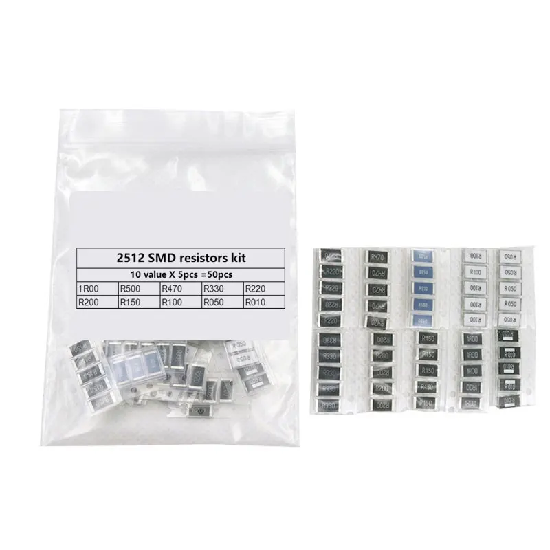 

50PCS Set of Resistance 2512 SMD 2W 1% Alloy Resistor Samples Kit 10 KindX5pcs R001 R002 R005 R008 R010 R015 R020 R025 R050 R100