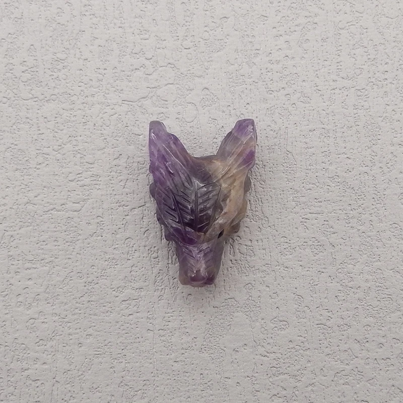 29mm Natural Amethyst Hand Carved Wolf Head Pendant Bead ,Semi-precious Stone Fashion Jewelry Necklace Accessories