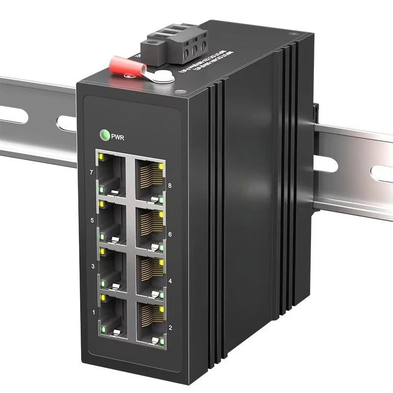 Outdoor Mini 8 Port Industrial Unmanaged Switch 10/100Mbps DIN Rail with POE and VLAN Support for Automation and Factory