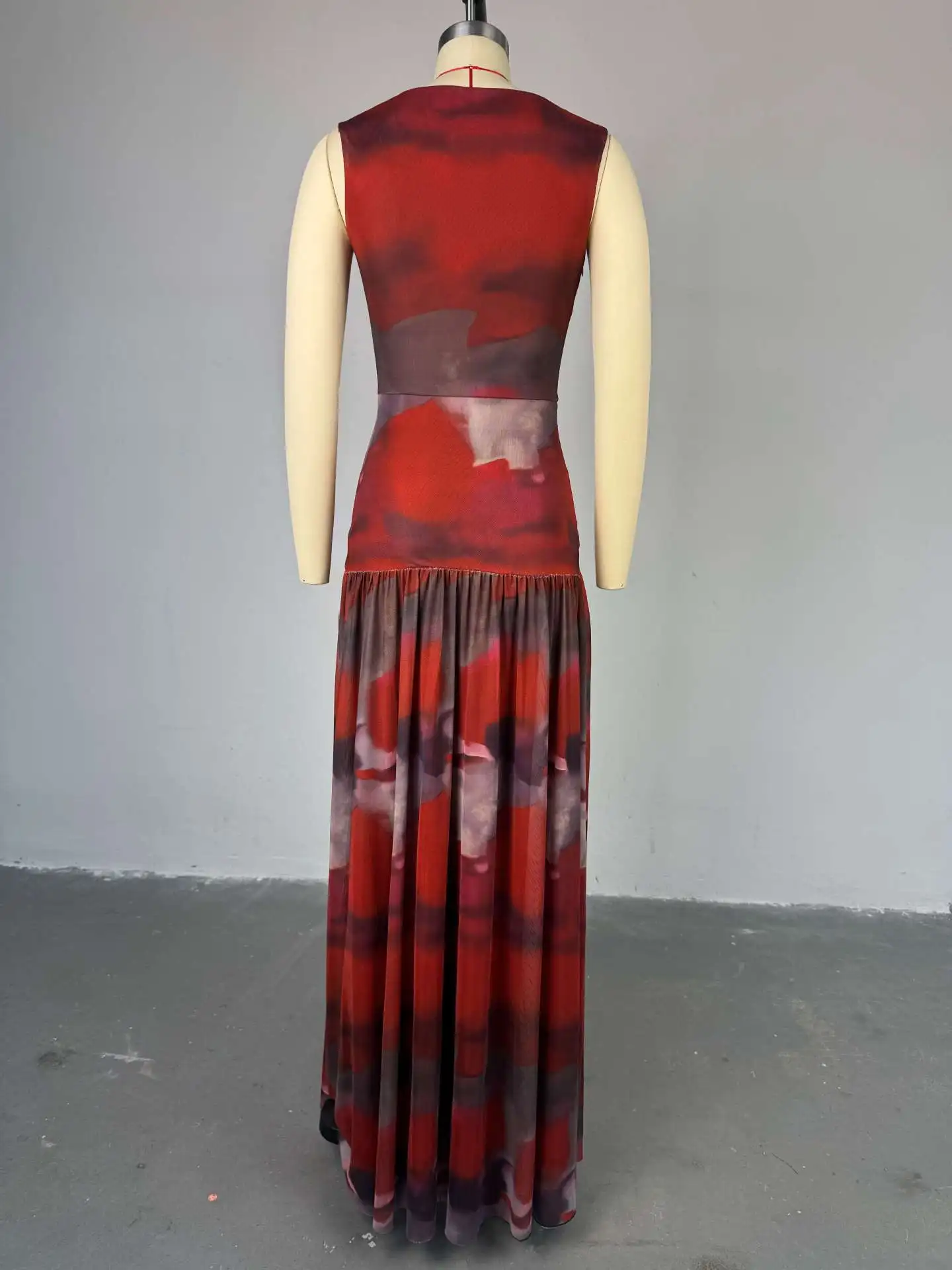 CM.YAYA أنيقة المرأة طباعة بلا أكمام الحلو س الرقبة الطابق طول فستان طويل 2025 شاطئ حفلة عيد ميلاد مثير سبليت مطوي فساتين