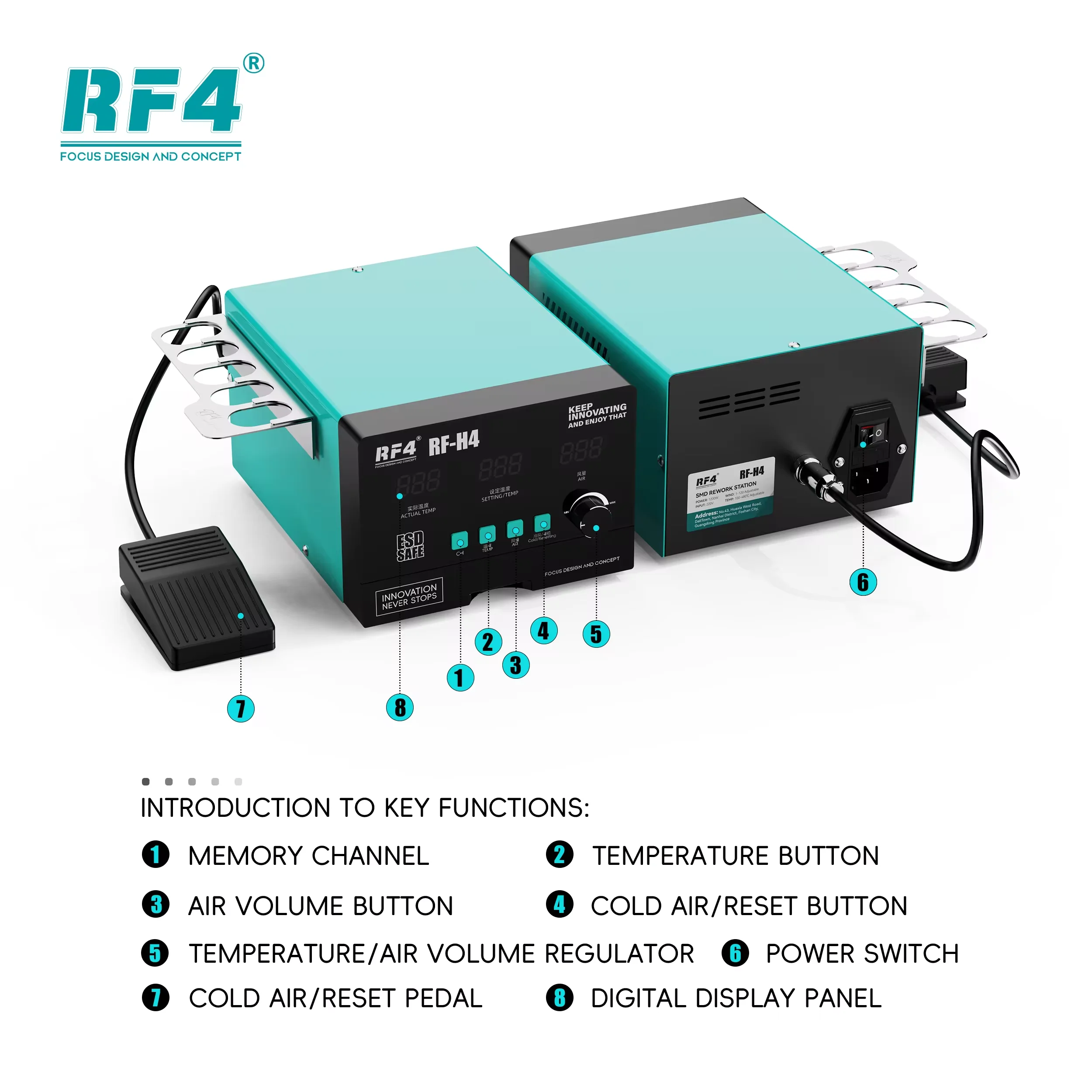 RF4 RF-H4 1200W 110V/220V Hot Air Soldering Station Lead-Free Smart BGA Rework Station for Motherboard PCB Desoldering Repair