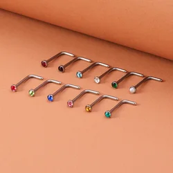 12pcs L Shape Nose Ring Crystal Nose Stud Nariz Piercing Set Stainless Steel Nostril Screw for Women Body Piercing Jewelry 20G