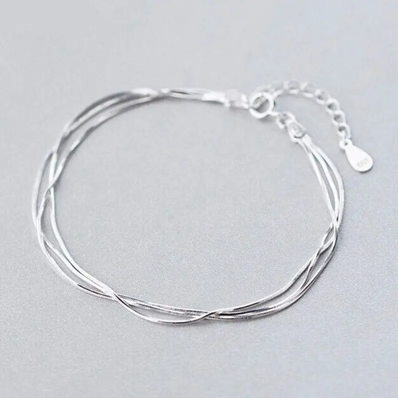 Pulsera de plata de ley 925 para mujer, brazalete Simple de viento frío con hueso de serpiente, pulseras geométricas de múltiples capas a la moda