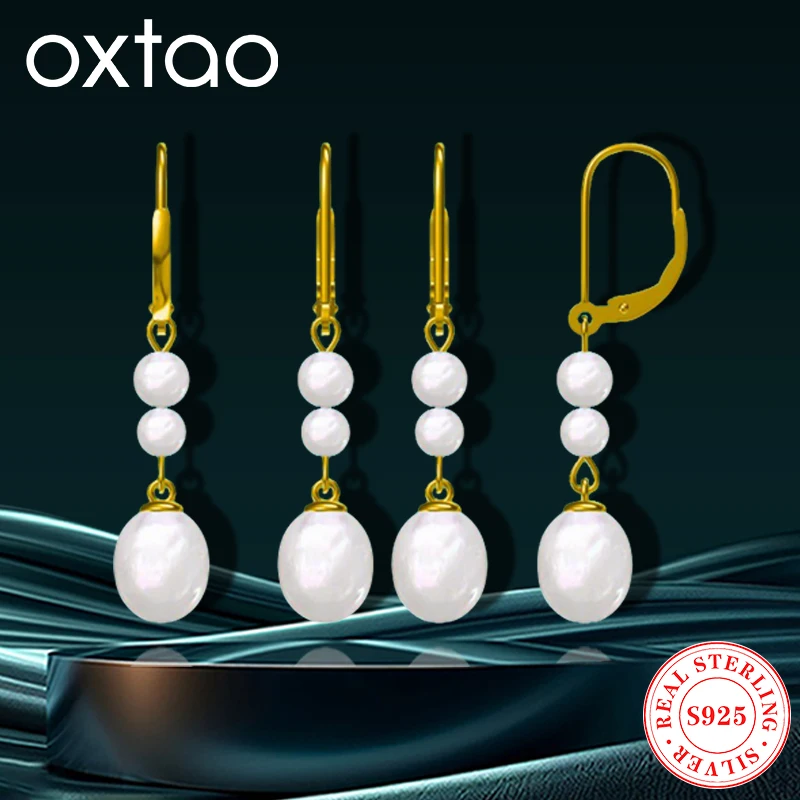 

OXTAO женские модные элегантные серьги с жемчугом и кисточками из серебра 925 пробы, серьги-клипсы с бусинами, романтические ювелирные изделия, подарок, 1 пара