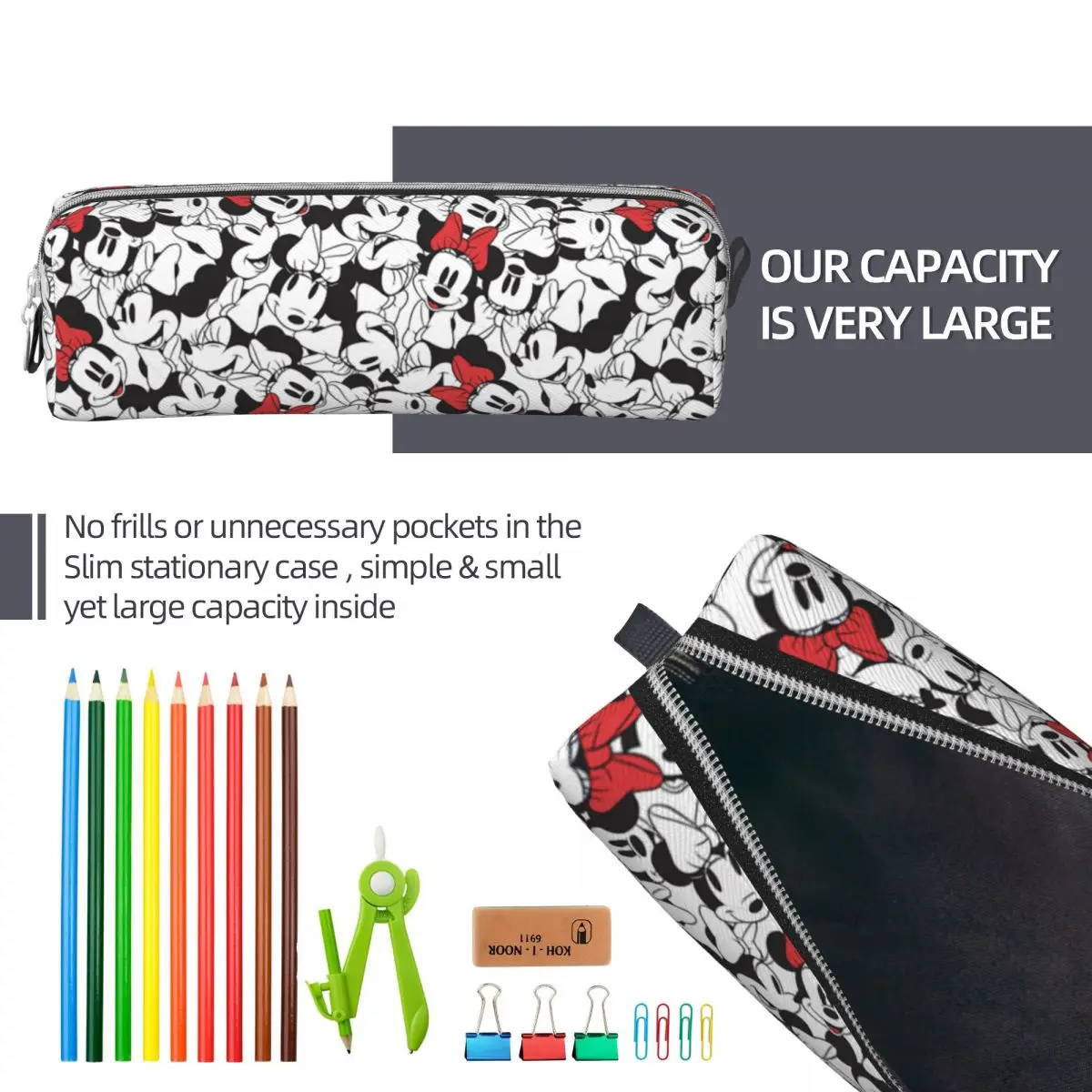 Imagem -06 - Mickey Mouse Minnie Monograma Lápis Cases Estudante Pen Bolsa Grande Capacidade Material Escolar Presente