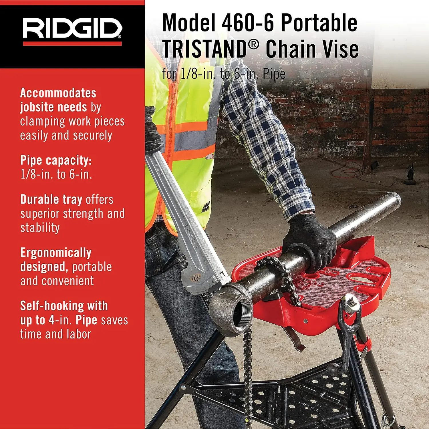 RIDGID 36273 460-6 Портативный зубчатый станок для трубы 1/8-6 дюймов, красный/черный