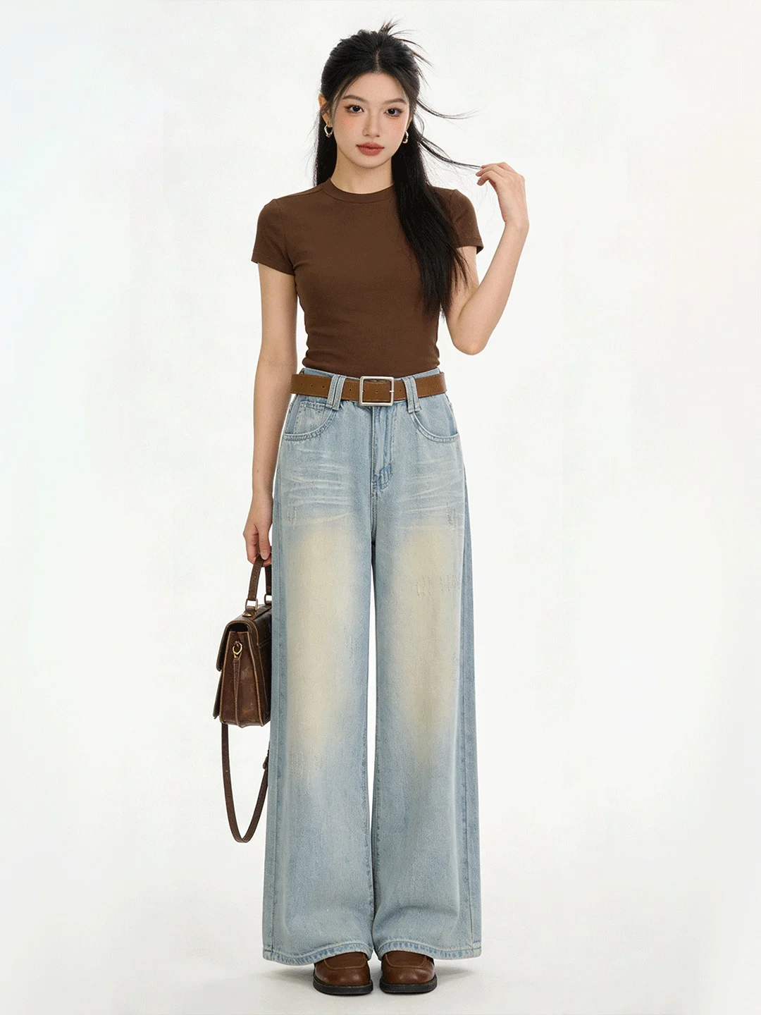 

Waed Vintage Low Waist Wide Leg Jeans Soft Drapey iny Korean Sle Women's Premium Denim Pants Spring 2026 Faion