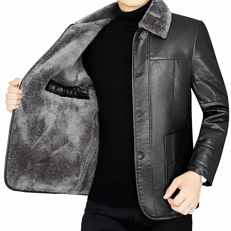 Male Leather Jacket Man Black/Brown Natural Leather And Fur Jacket Men Winter Add Fleece Coats Man Sheepskin Jacket Coats New