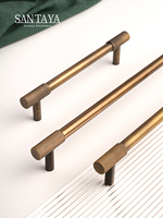 SANTAYA Solid Brass Furniture Handles Cross Knurled Single Hole Drawer Knobs T Bar Bronze Wardrobe Kitchen Cabinet Long Pulls