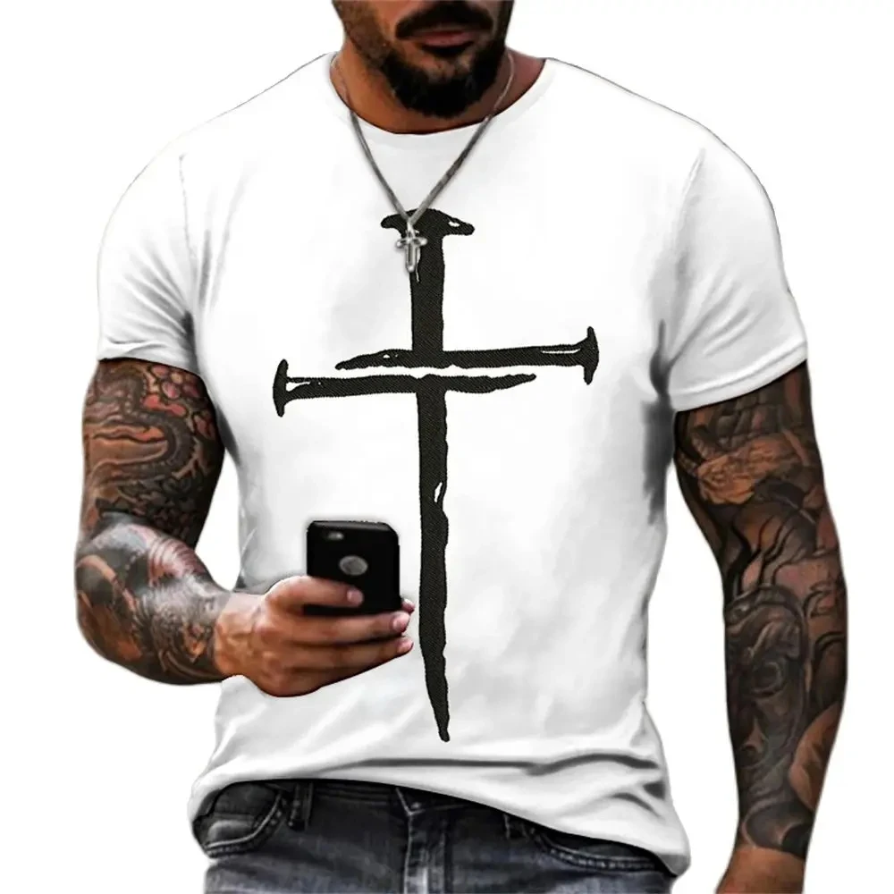 Christian Mens Clothing T Shirts Oversized Vintage T Shirt Gothic Jesus Christ Cross 3D Print O-neck Tops Hip Hop Short Sleeve