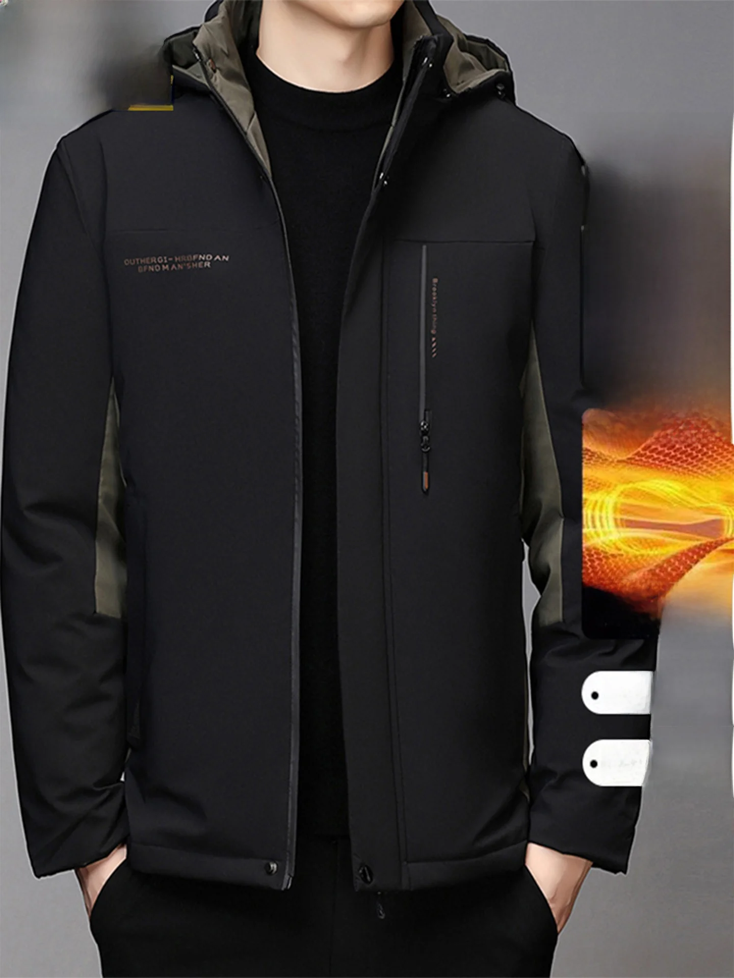 

Мужское зимнее пальто Thiened Fce из хлопка с подкладкой, со съемным капюшоном, для мужчин среднего возраста, теплый, приталенный крой, из полиэфирного волокна