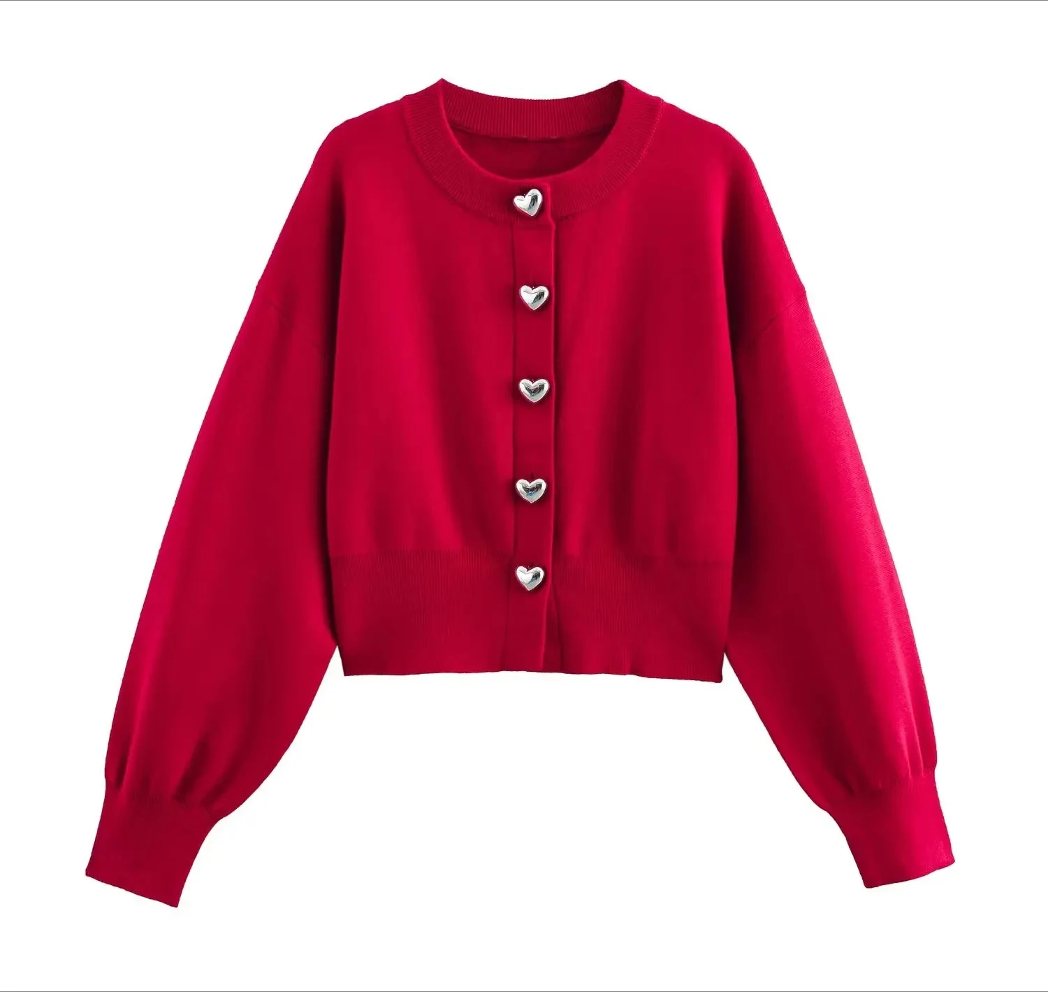 

Women Cropped Knit Cardigan Buttons Round Neck Long Sleeves Ribbed Cuffs Autumn Knitted Sweater Coat
