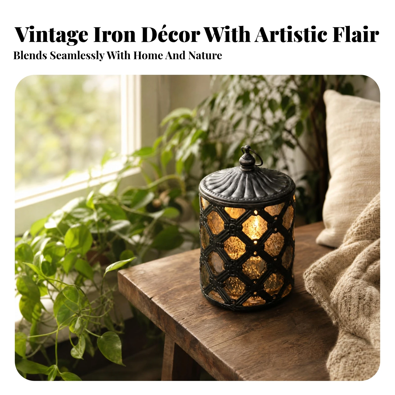 Hanging Loop Centerpiece Iron Lantern Vintage Lantern Outdoor Decor Openwork Lattice for Courtyard