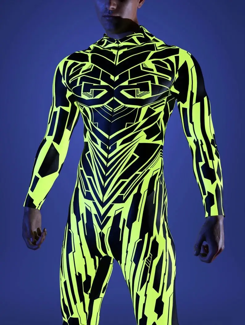 Mehrfarbiger Digitaldruck-Jumpsuit für Damen, Cosplay, Halloween, Karneval, Kostümparty, Performance, Reißverschluss, elastischer, schmaler Bodysuit – Detail 36
