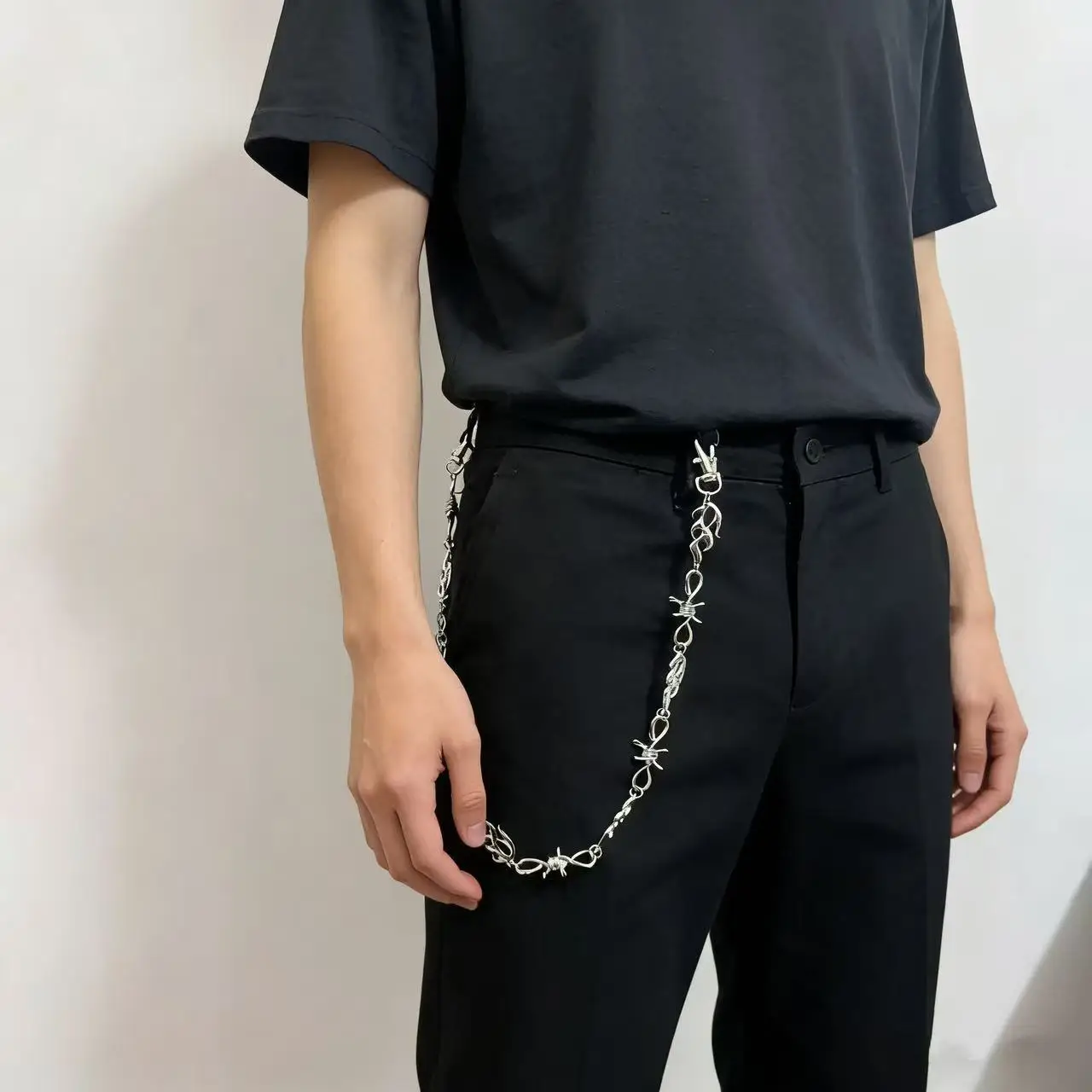 Punk Layered Metal Flame Spike Pants Chain Keychains For Men Women Pants Jeans  Gothic Rock Belt Chains Accessories Gift