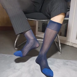 Men Fashion Translucent Tube Socks Classic Breathable Ultra Thin Exotic Sock Male Business Formal Business Dress Stockings Sheer