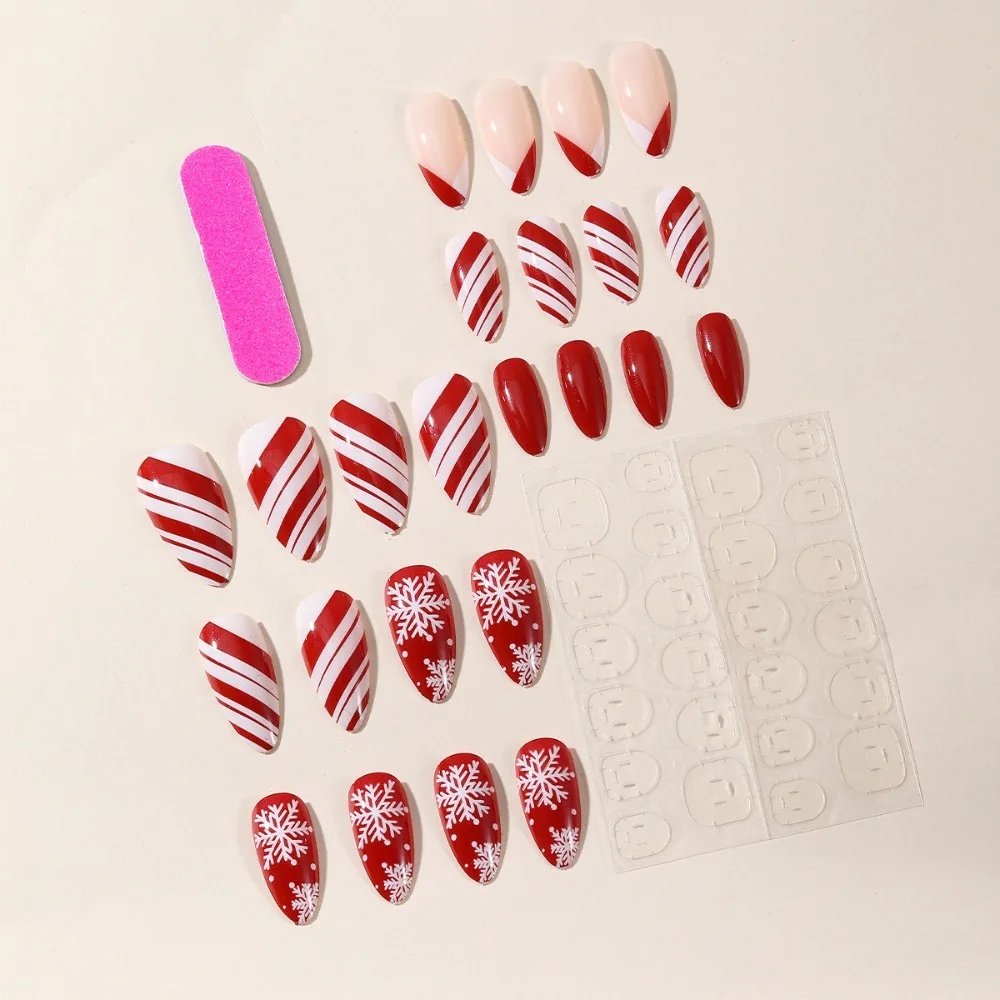 24pc Weihnachten Mandel falsche Nägel drücken auf Nägel gefälschte Nagels pitzen Glitzer pulver DIY volle Abdeckung abnehmbar