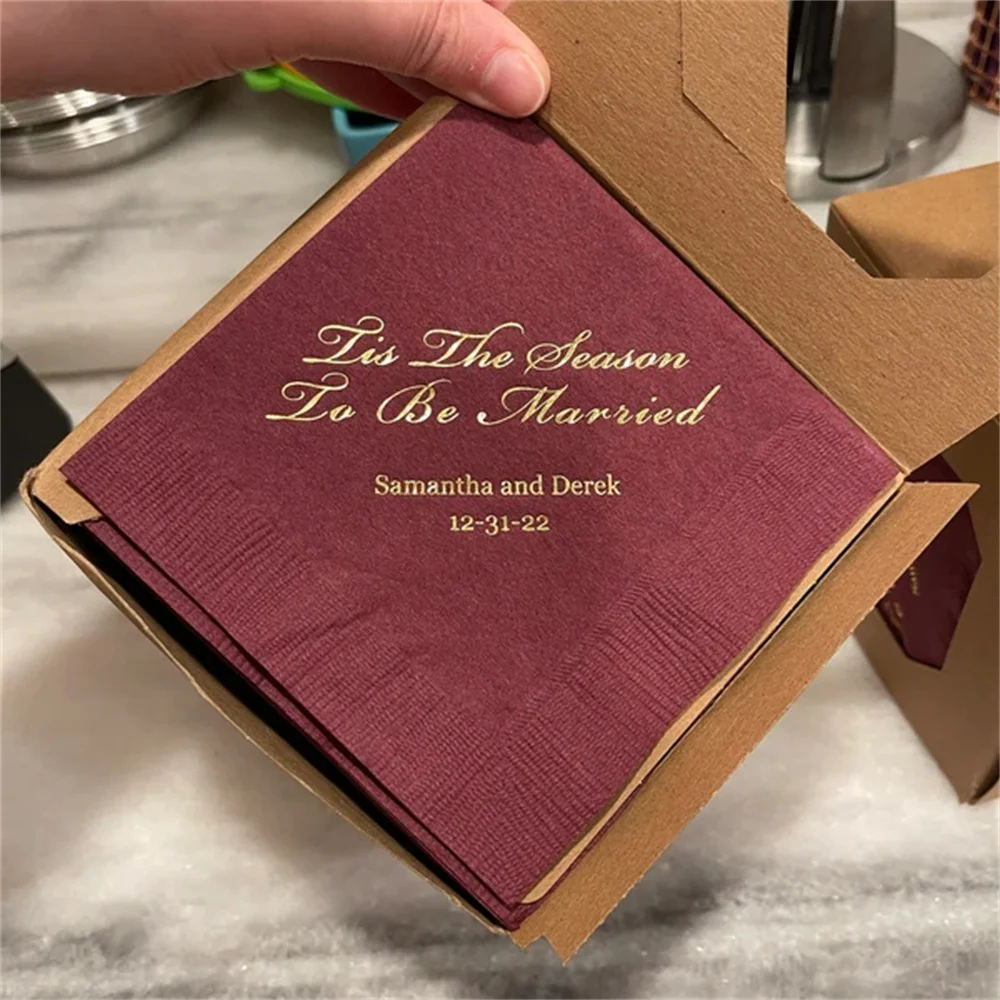 50pcs Personalized Wedding Napkins - Here's To Forever Quote - Cocktail Napkin, Foil Stamped Napkin, Wedding, Paper Napkins