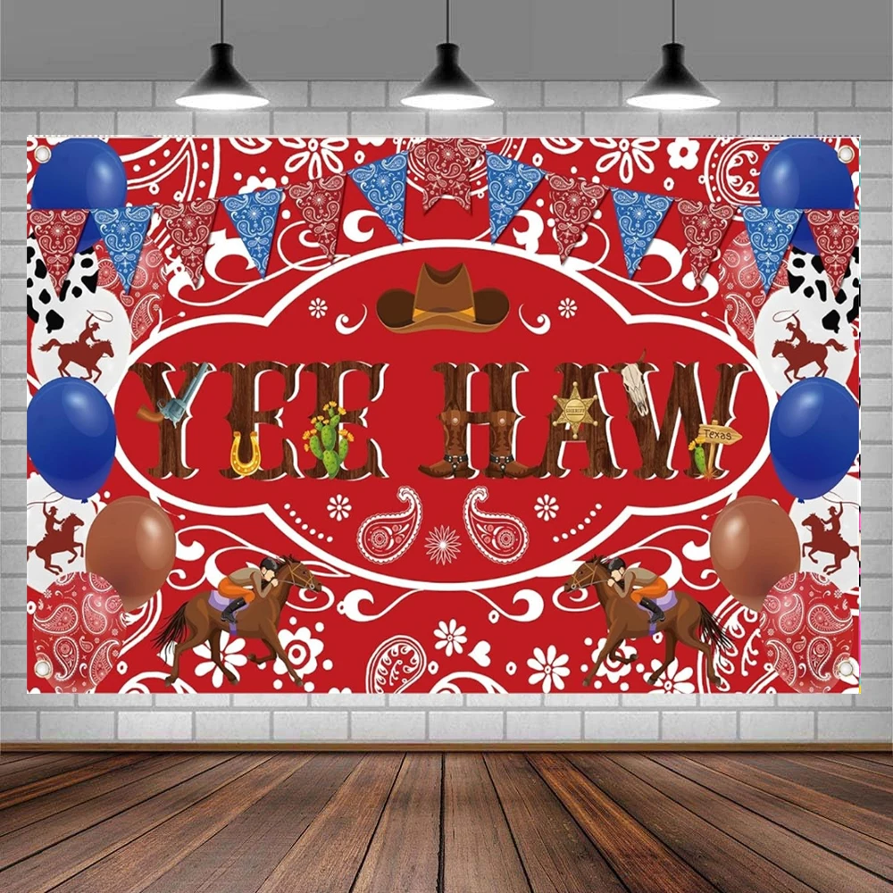 Photography Backdrop Wild West Rodeo Red Blue Country Banner Decor Yee Haw Cowboy Themed Birthday Party Decor Background