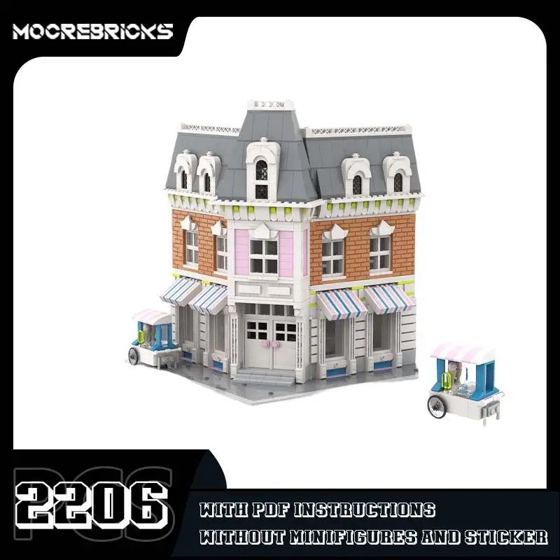 MOC Street View Ice Cream Parlor Building Blocks Set Modular Sweet Shop Store Architecture Model Bricks Toy Gift Adults Kids