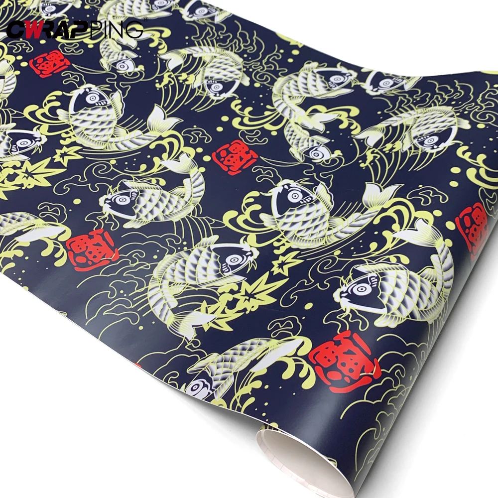 

Koi Fish Car Adhesive Vinyl Wrap Motorcycle Helmet for Car Film Covering Waterproof Vehicle Decoration DIY Decal Car Accessories