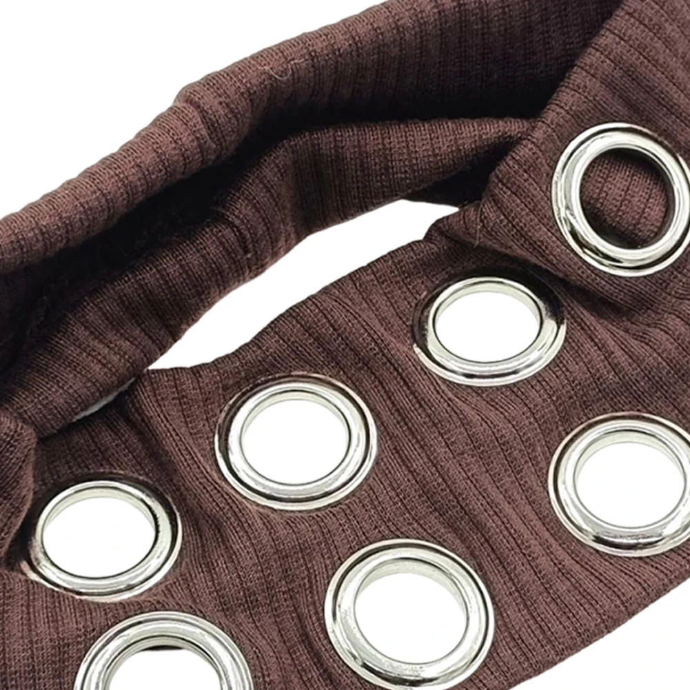 Fascia per capelli scavata Moda Tessuto traspirante Occhielli in metallo Copricapo Fascia ampia ed elastica antiscivolo per streetwear