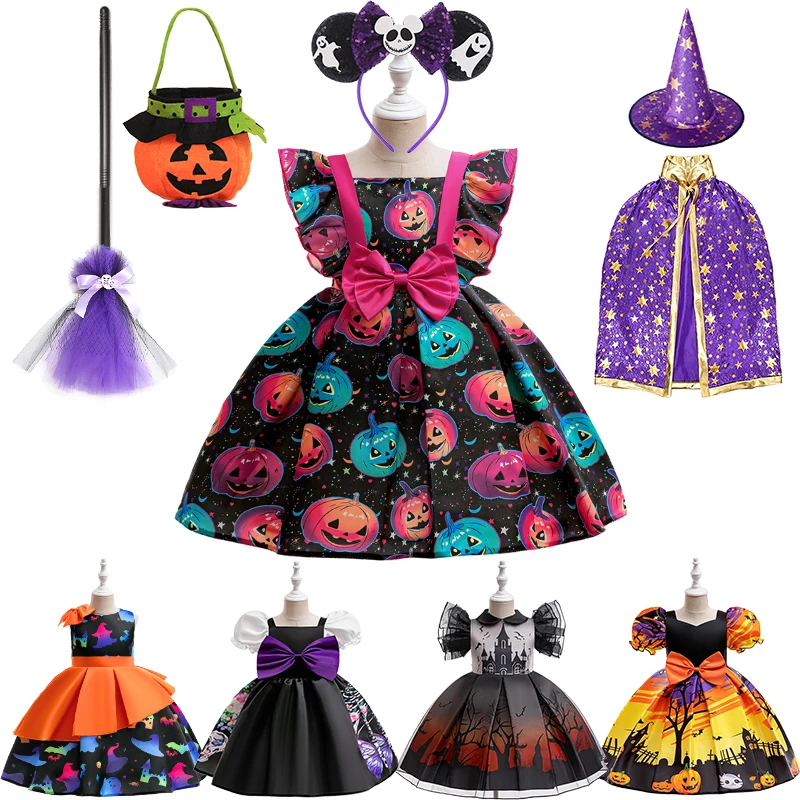 Halloween Party Girl Bat Castle Skeleton Pumpkin Ghost Witch Dress Carnival Children\'s Cosplay Masquerade Performance Costumes