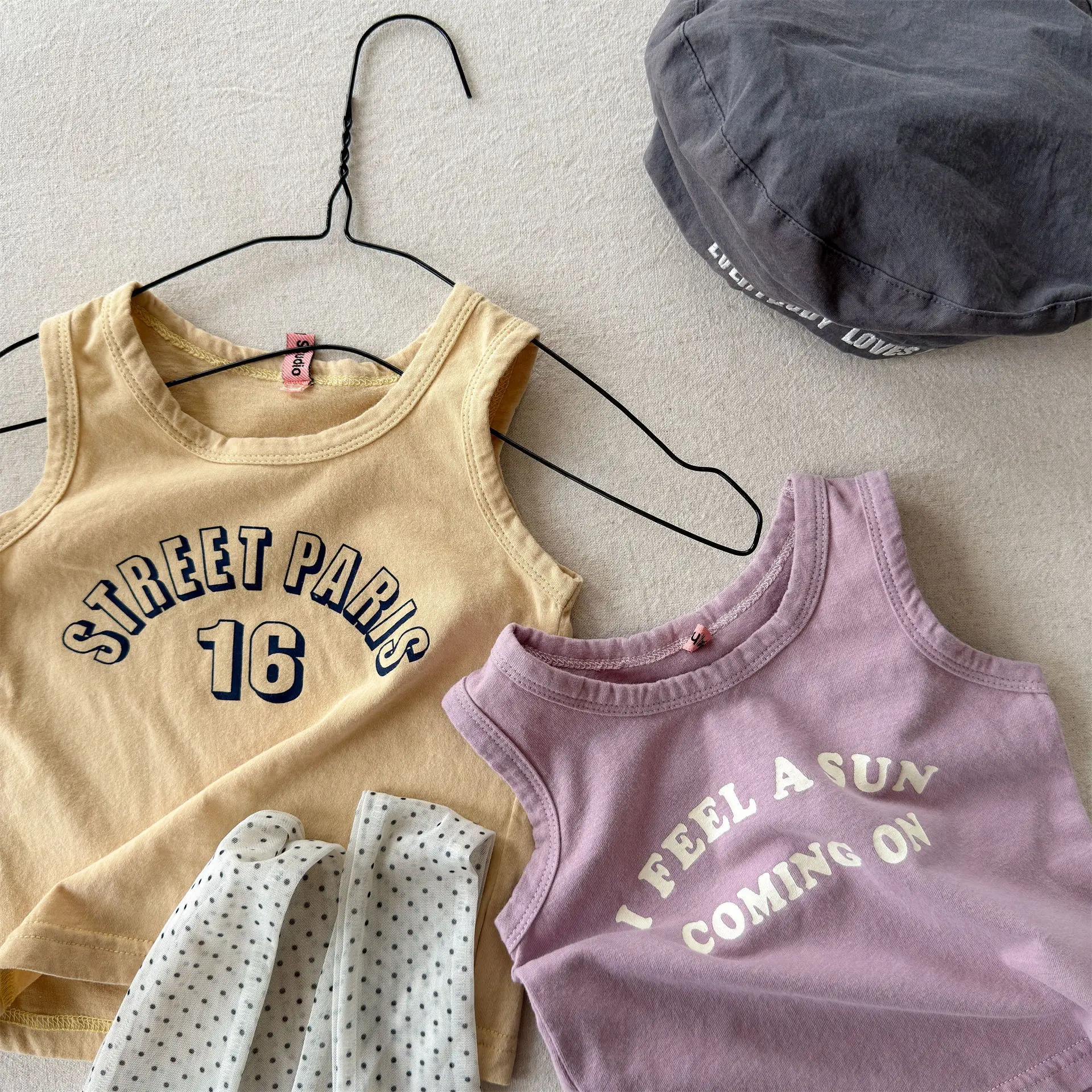 

2026 Summer New Children Sleeveless T Shirts Cotton Toddler Girls Casual Vest Boys Thin Letter Print T Shirts Kids Clothes