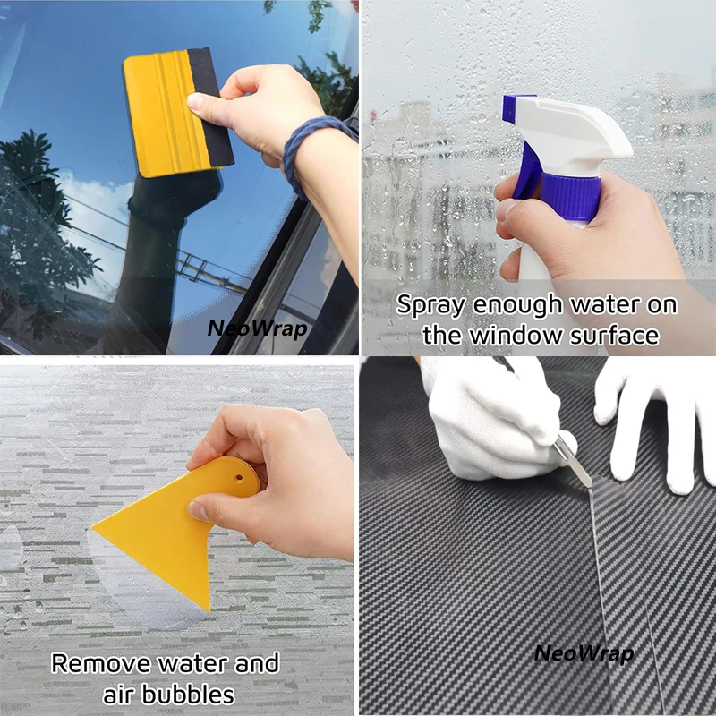 Alat Pewarna Jendela Kit Instalasi Film Pelindung Kaca Alat Pembersih Pengikis Pembungkus Vinil Mobil dengan Pisau Utilitas Botol Semprot 300ML