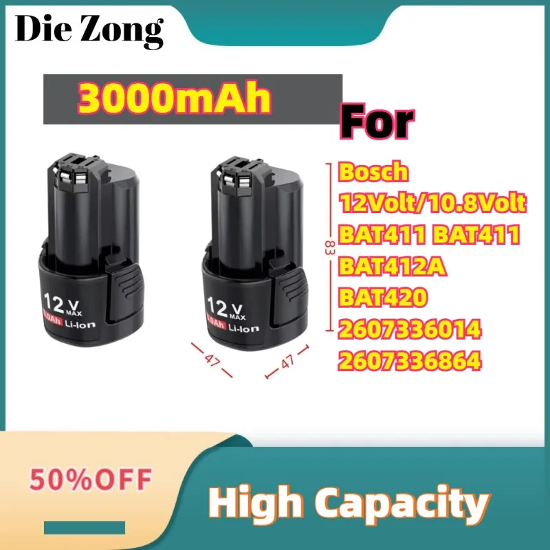 

For Bosch 12Volt/10.8Volt Power Tool Battery BAT411 BAT411 BAT412A BAT420 2607336014 2607336864 3000mAh Lithium Battery