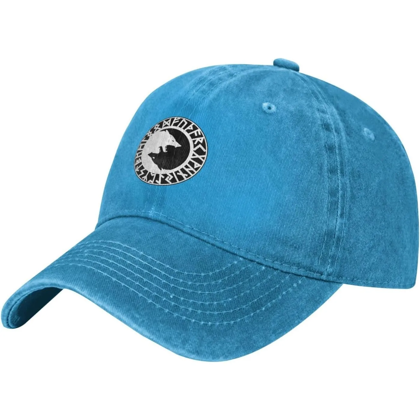Viking Norse Runic Bear Washed Baseball Cap Denim Dad Hat Adjustable Outdoor Sun Protection