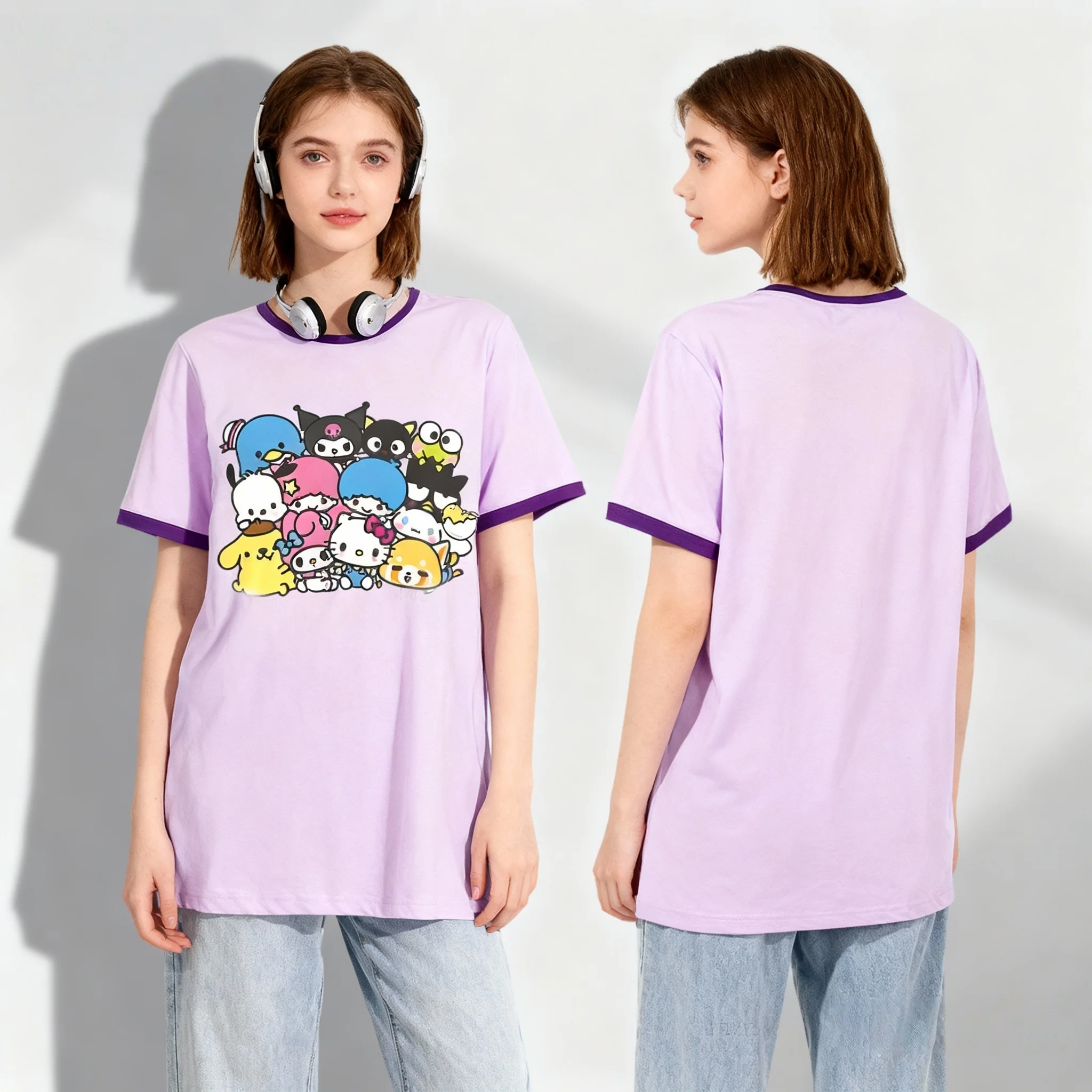 Sanrio Family Cartoon Character Series American Sportswear Süßes, cooles Sommer-T-Shirt, extra großes Damen- und Herren-Erwachsenen-Top
