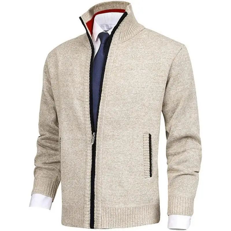 Herren-Strickjacke mit Reißverschluss, Casual Business, Old Money, Slim Fit, Einfarbig, Dünner Fleece, Warme Kleidung, Herbstpullover – Detail 8