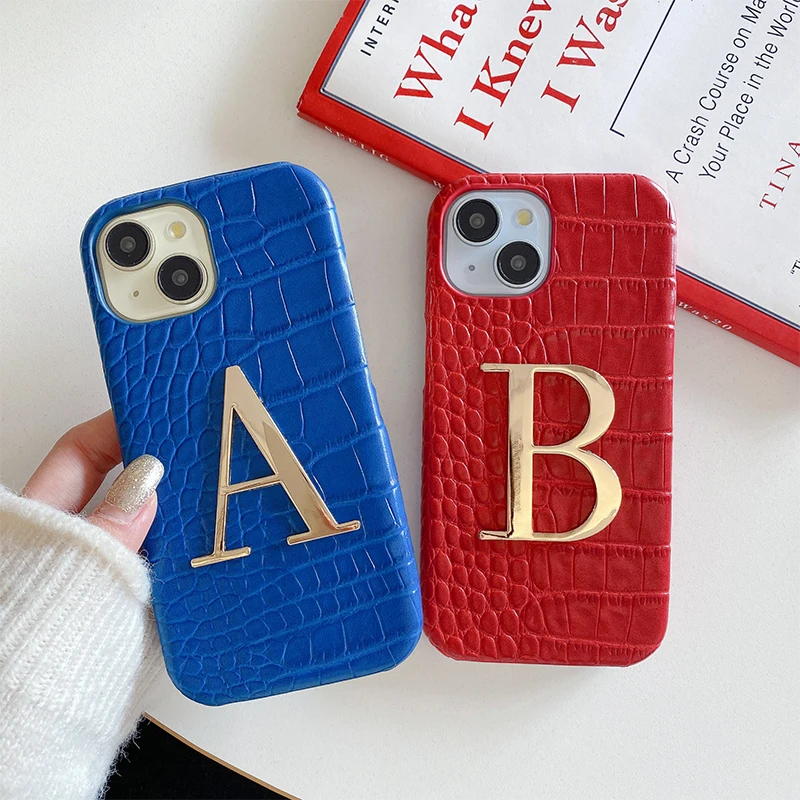 

Customized Leather crocodile Phone case name initials for iPhone17 16 15 14 13 12 11Promax 16e 16Plus protective Cover