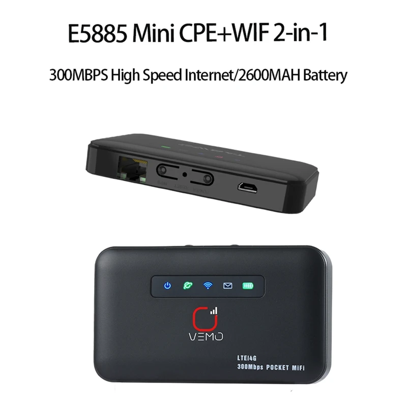 家庭用ポケットwifiルーター,e5885,simカード付き4gミニルーター,rj45 lanポート,モデム,2600mah