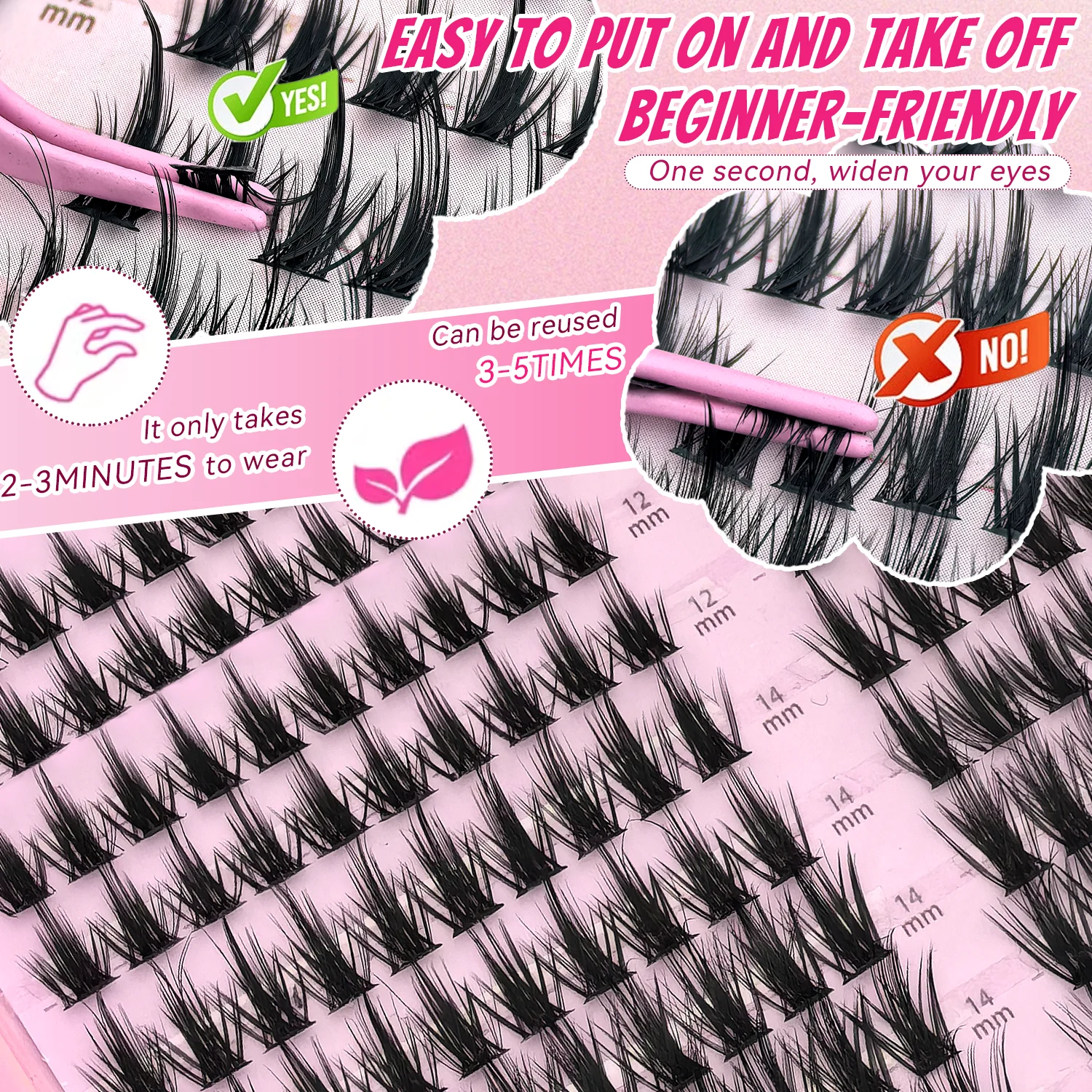 EIMNY 300 Stück Manga- und Comic-Wimpern, Einzelne Cluster-Wimpern, Anfängerfreundlich, für atemberaubende Manga- und Comic-Augen-Looks – Detail 6