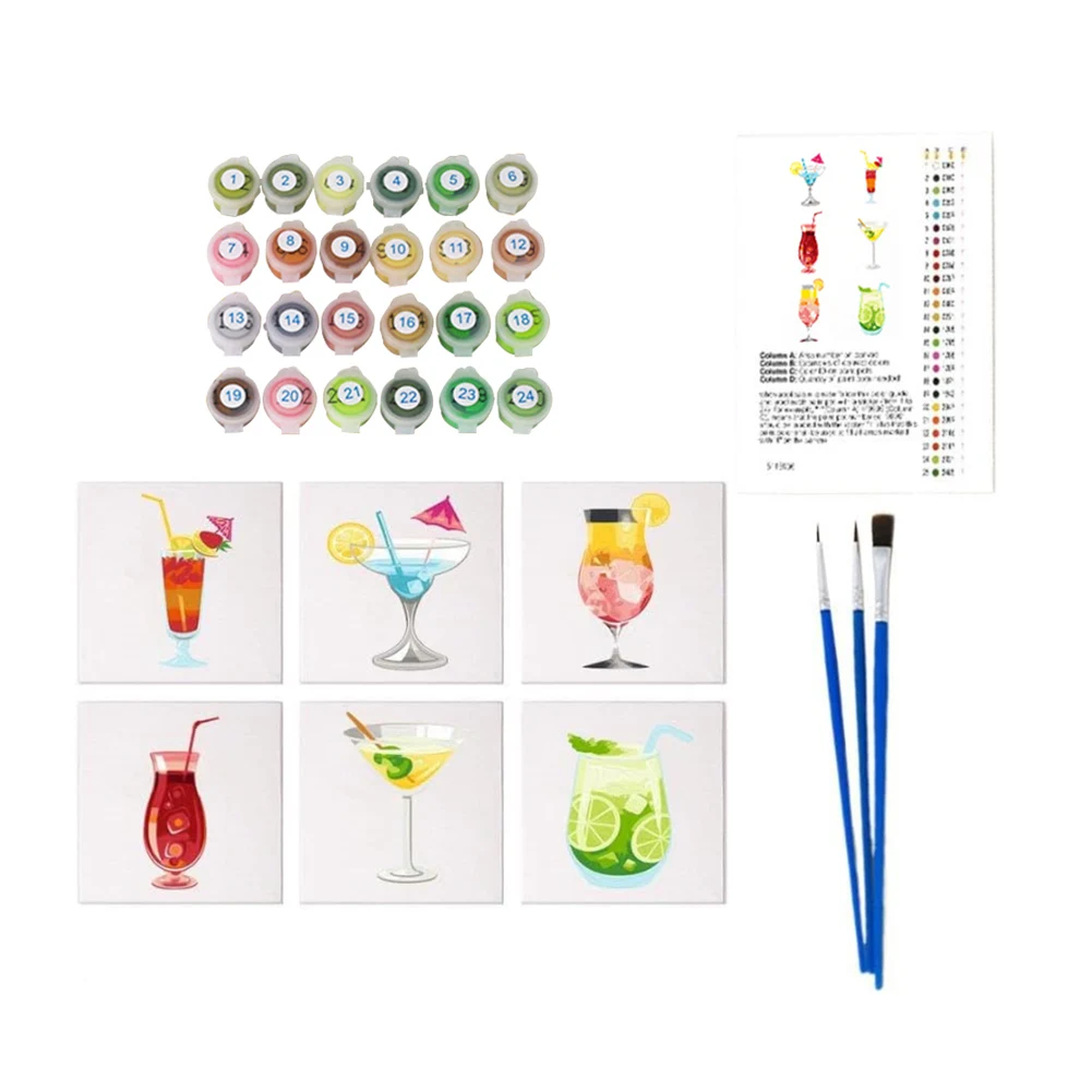 مجموعة طلاء مكونة من 6 قطع بالأرقام مع فرشاة ودهانات أكريليك ملونة حسب الأرقام مجموعات طلاء زيتي أكريليك DIY للبالغين #2