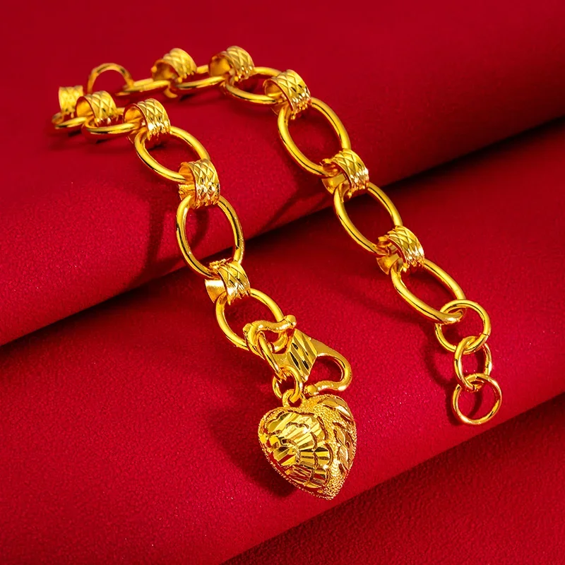 14 K Yellow Gold Color Love Bracelet Vietnam Shakin Women's Love Bracelet Bangle Jewelry Birthday Gifts Not Fade