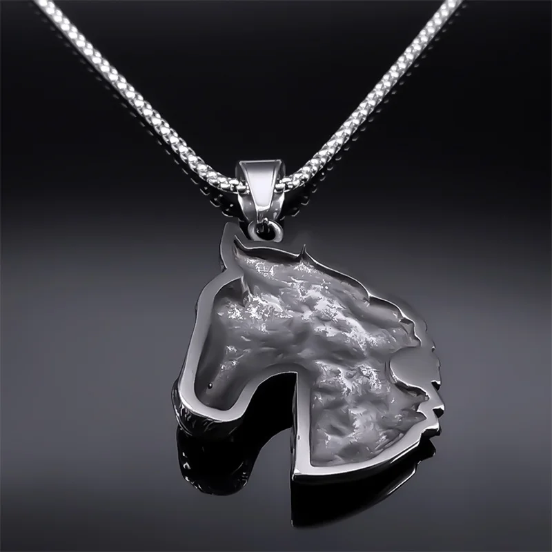 Retro Horses Chain Necklace Stainless Steel Silver Color Animals Pendant for Man Boyfriend Jewelry colar masculino NZZ374S02