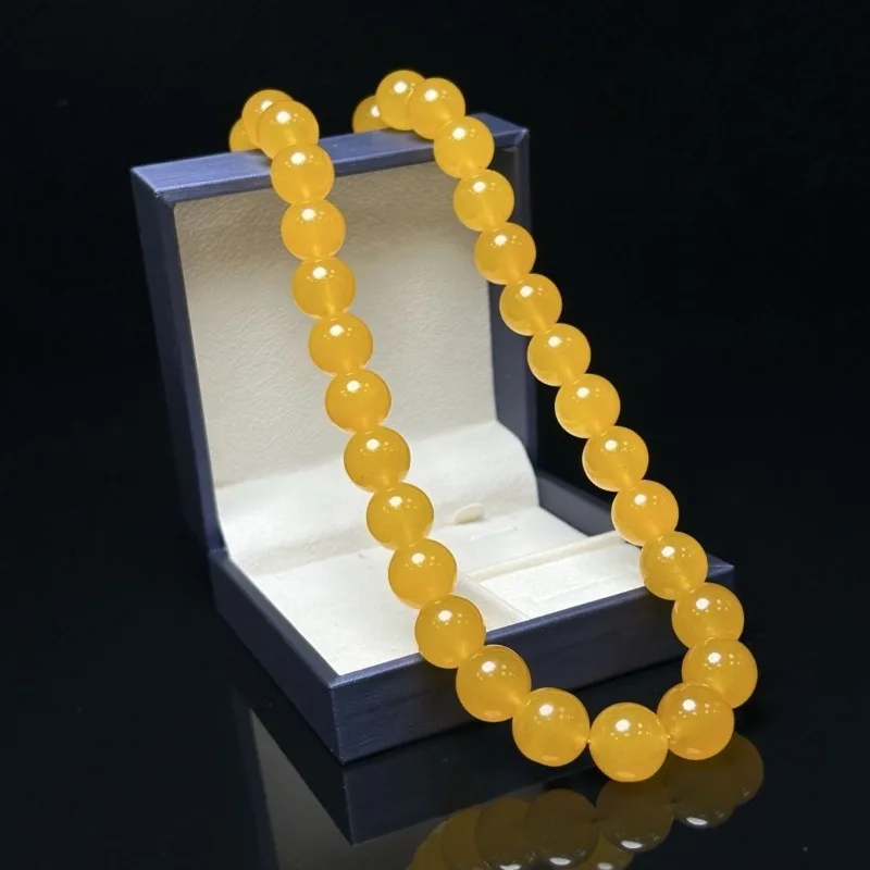 Exquisite Ice-through Yellow Round Bead Necklace, Fashionable and Versatile Jewelry 5