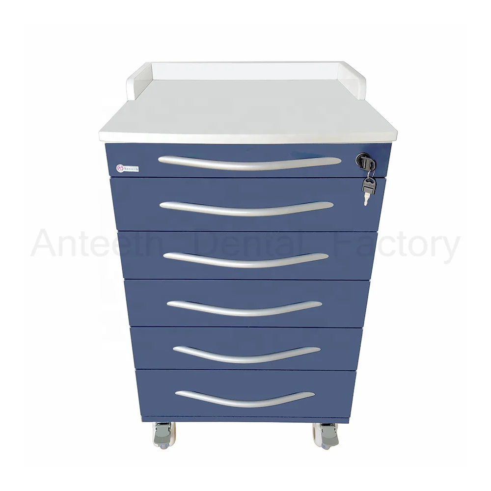 Anteeth Hot Sale Clinical Furniture Medical Service 5 Drawers Convenient Dental Tools Trolley Movable Dental Cabinet