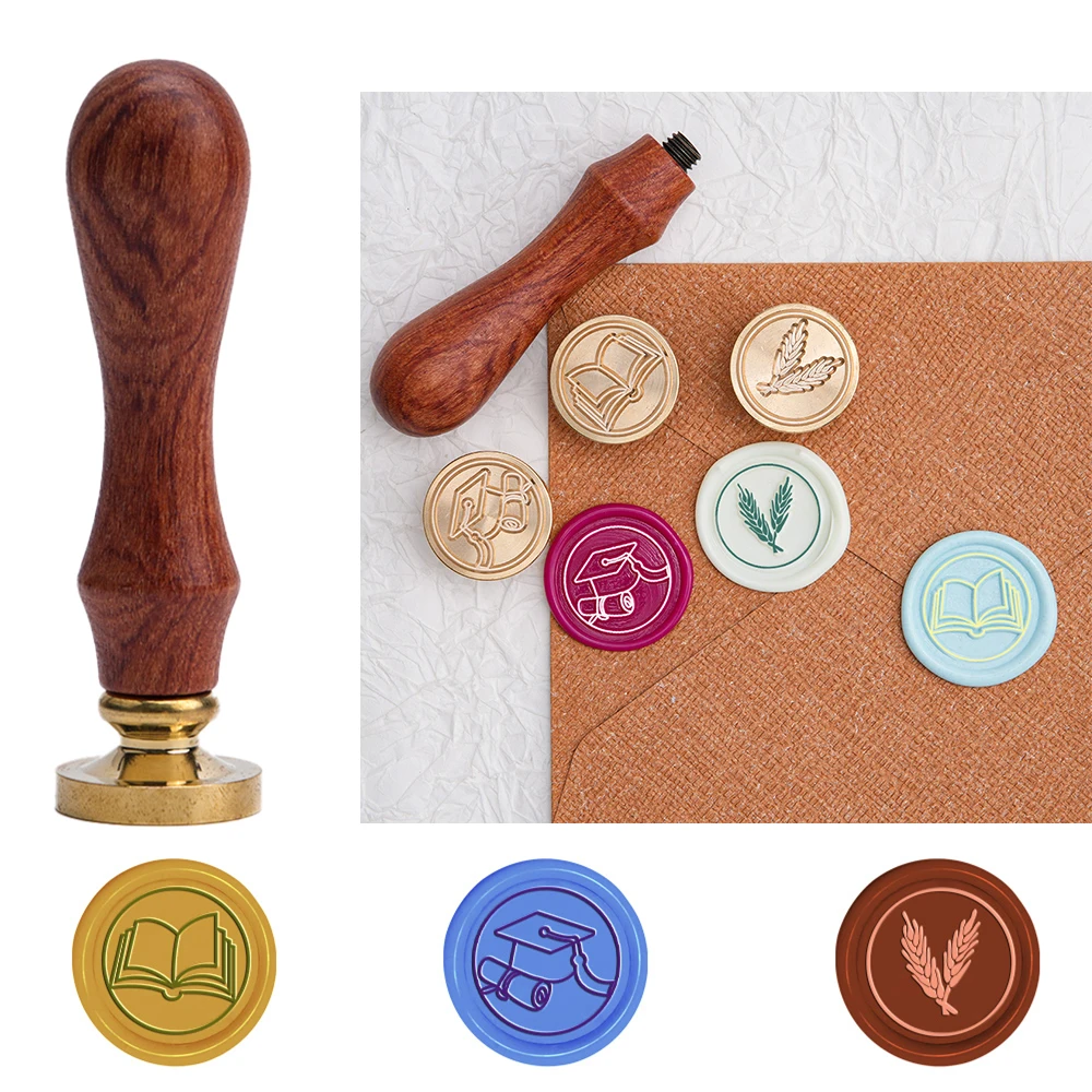

Books/Graduation Cap/Ears of Wheat Wax Seal Stamps and Handle Set for Diy Graduation Invitation Envelope Card Decor Crafting