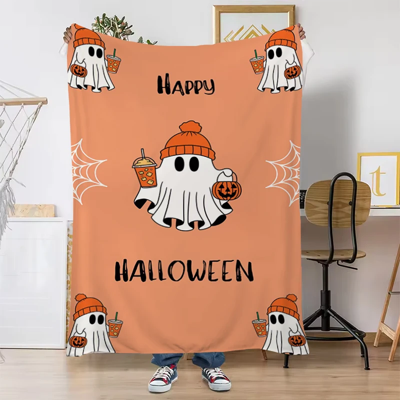 

Halloween Kids Orange Cute Ghost Blanket for Lap Boys Girls Child Baby Bed Decorative Soft Lightweight Blankets and Throw