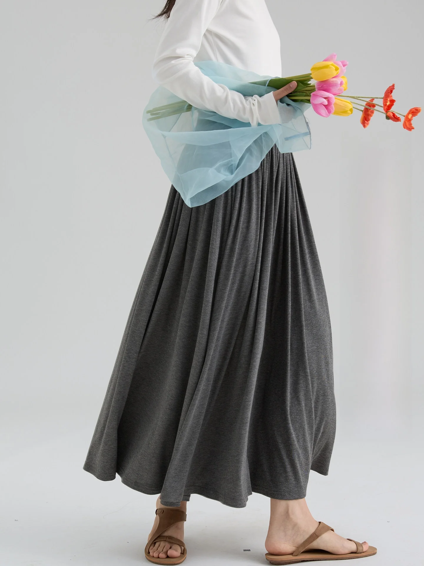 

Spring New Style Women's High Waist Loose Fit Long Skirt Drawwind2026 Pleated Elastic H-Shape Gown for Ladies in China