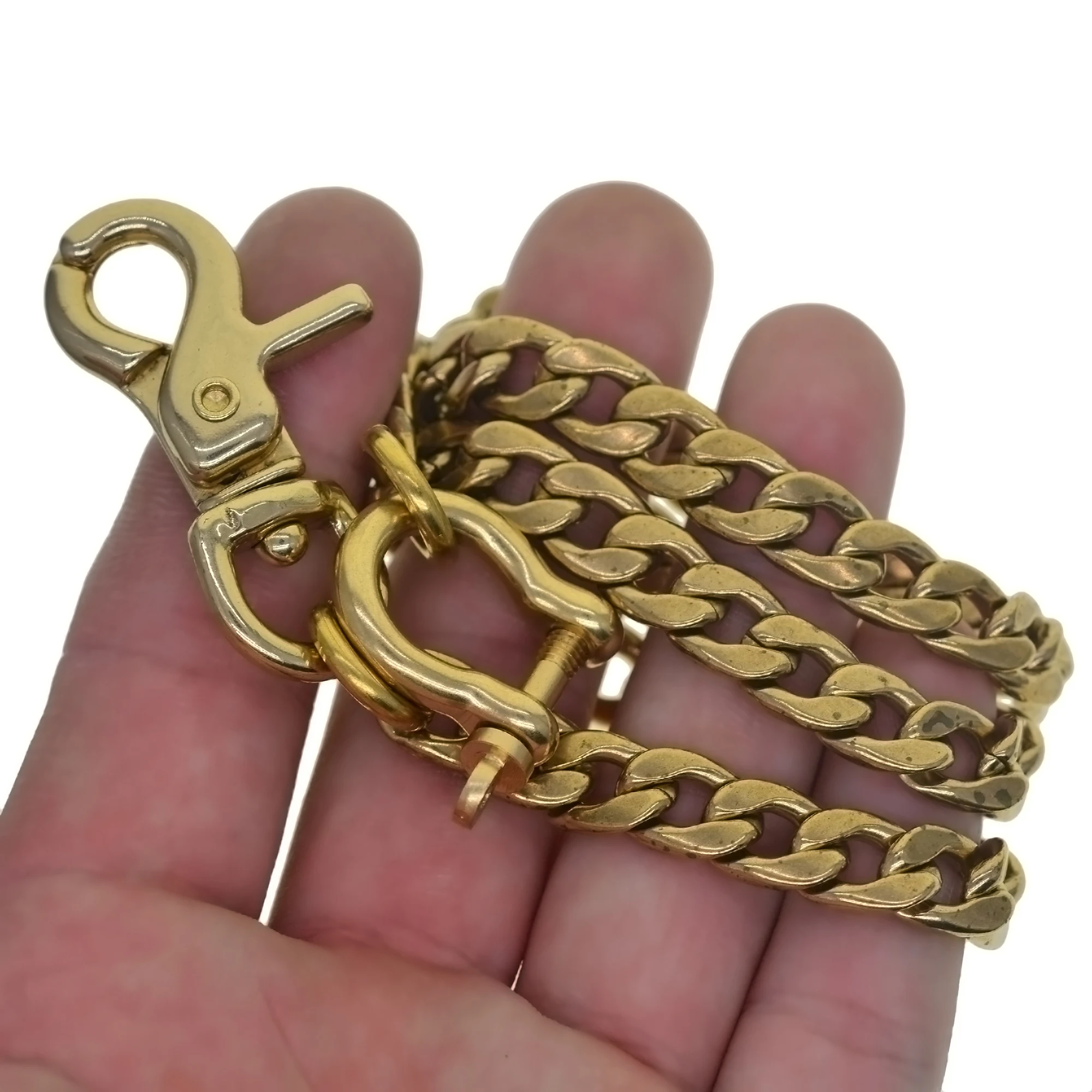 Fine brass wallet jean trousers motor keychians Italian 9mm NK Figaro curl flat cuban link chain Lobster claw hook Shackle